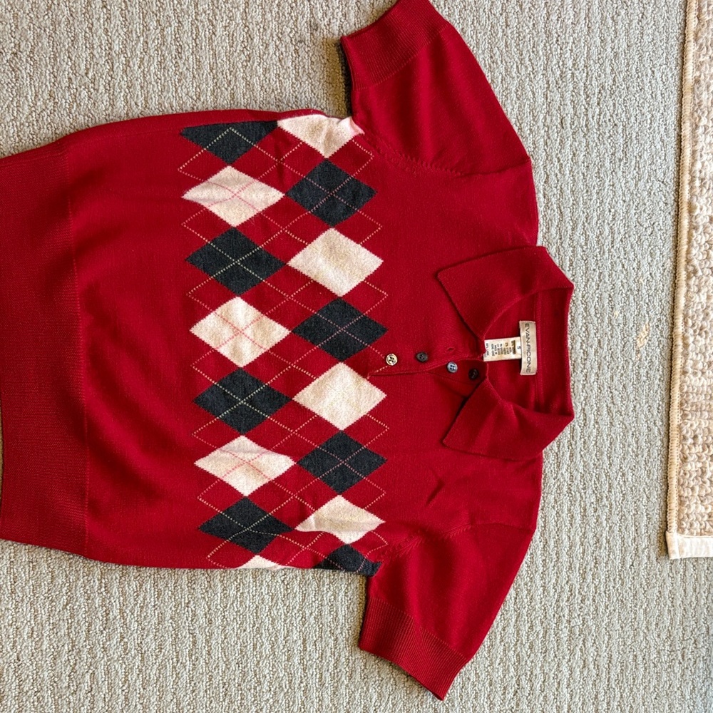 Evan Picone Red Argyle Polo Shirt